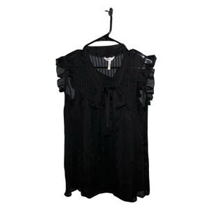 Women's Black Ruffle Button Mixed‎ Media Blouse Size M